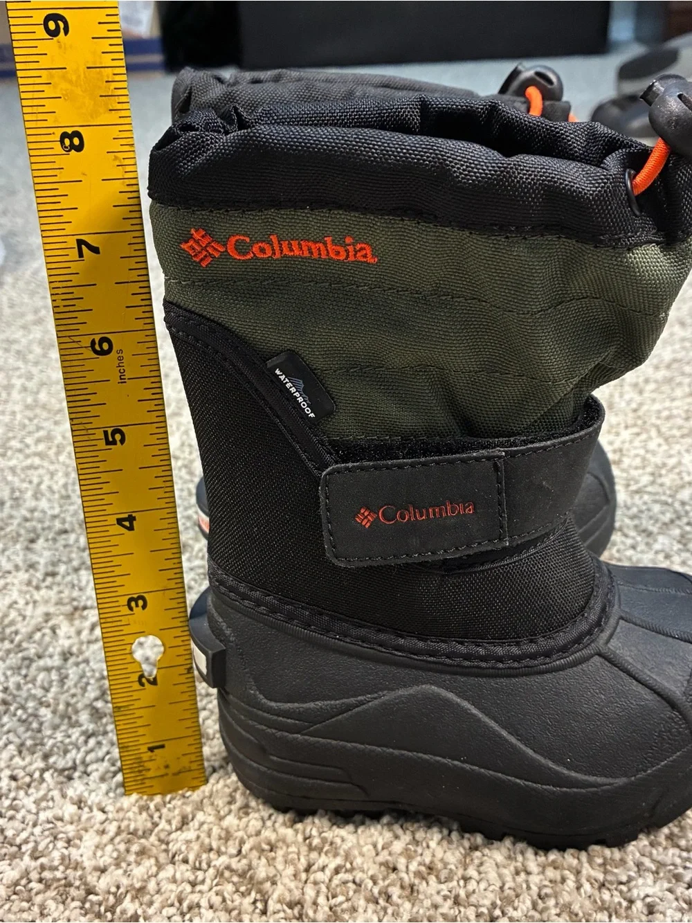 Columbia Kids Olive Green, Black & Orange Snow Boots